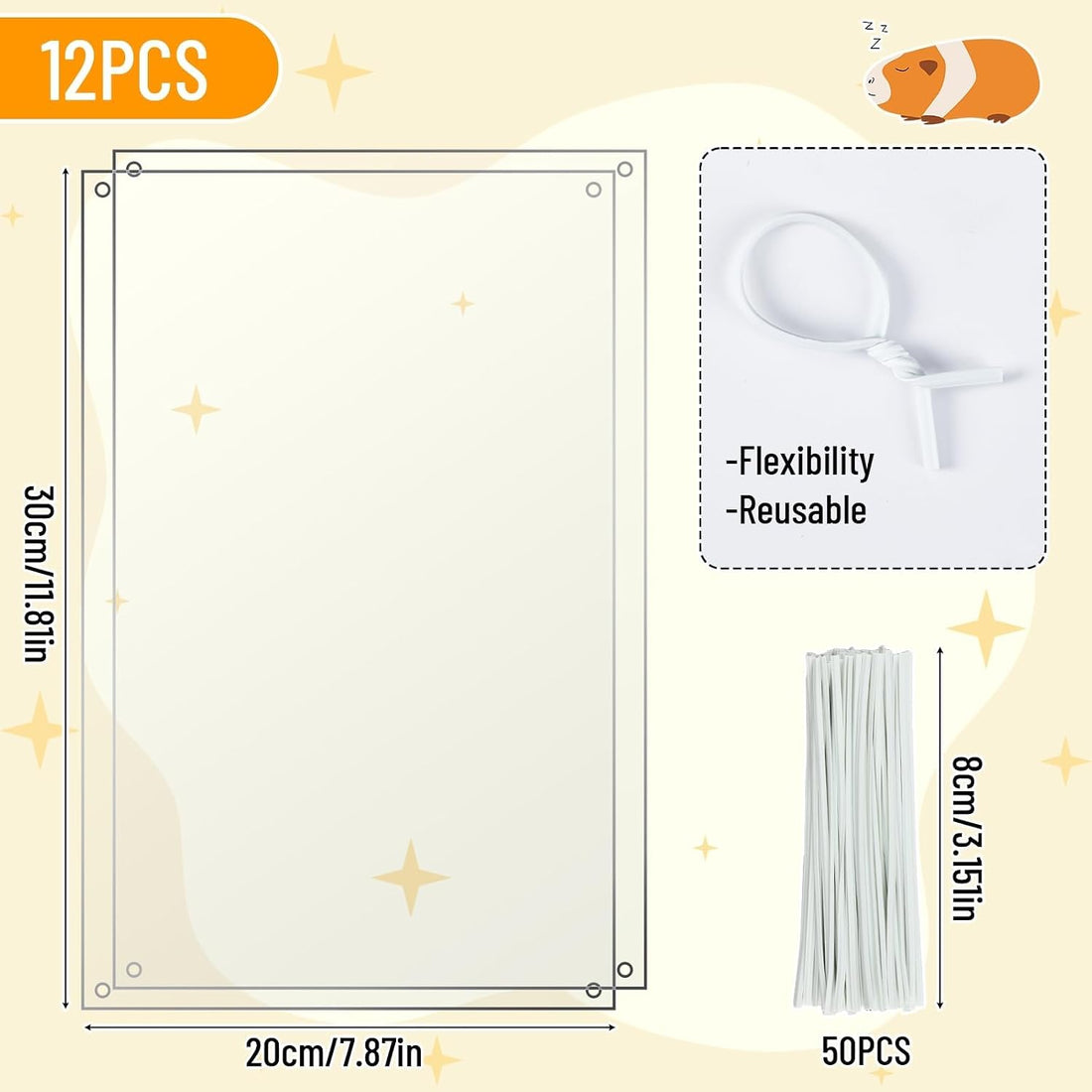PETKNOWS 12 Pack 11.8 x 7.9 inch Clear Cage Edge Liner Protection