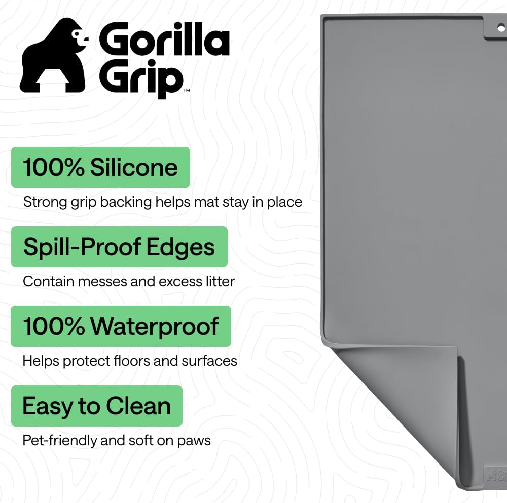GORILLA GRIP Cat Litter Mat, Easy Clean Silicone Mats, 30x24 Gray