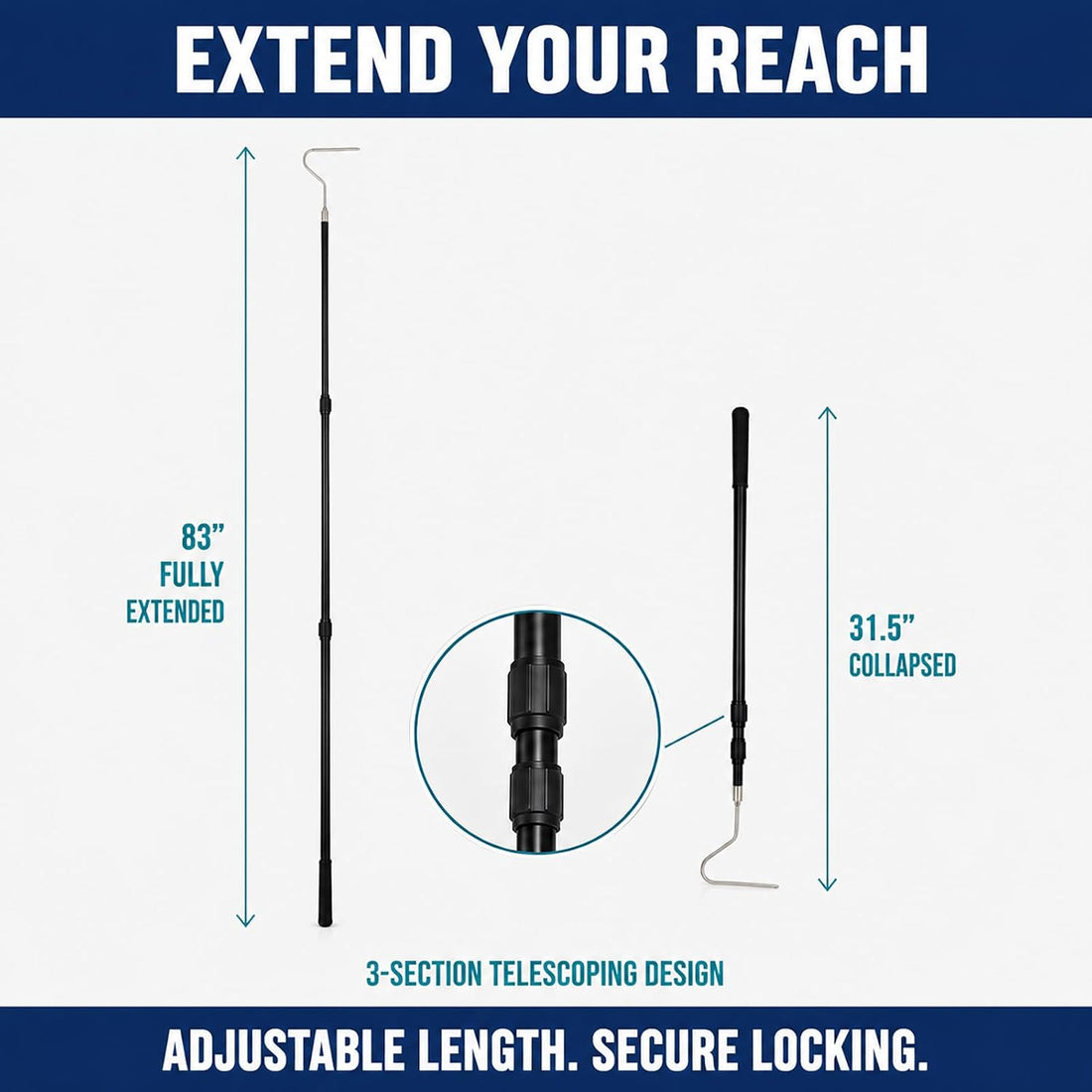 7-Foot Telescoping Aluminum Snake Hook and Truck Cargo Grabber, 2-in-1