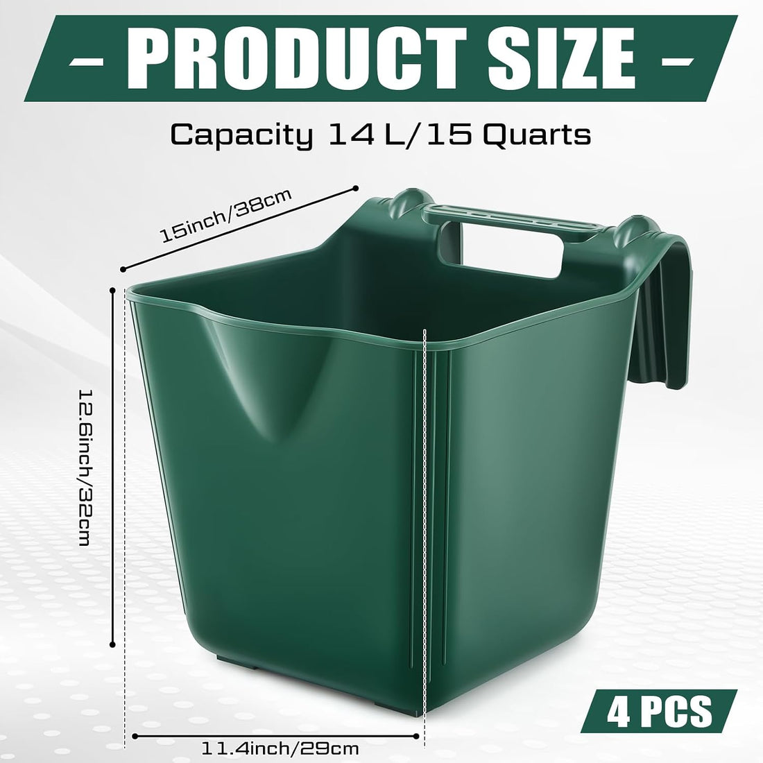 4 Pcs 15 Quart Plastic Hook Over Horse Feed Bucket for Stall Fence