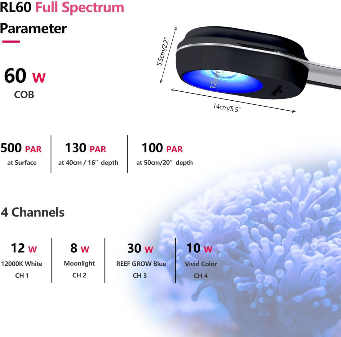 PopBloom 65W Aquarium LED Reef Lights for Corals, WiFi Smart