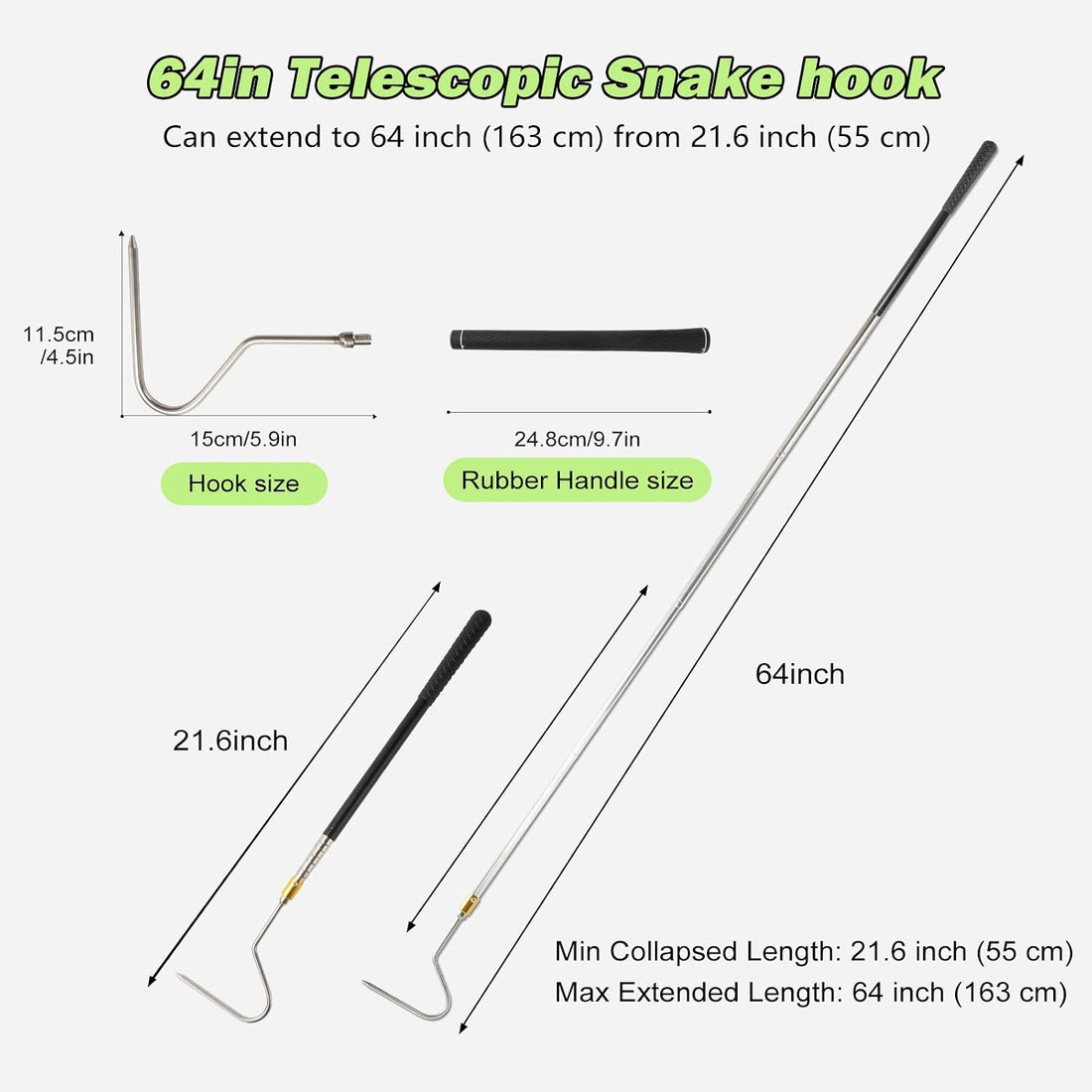 Yorikyas 64 inch Snake Catcher Hook Stick Tongs Grabber Handling Tool