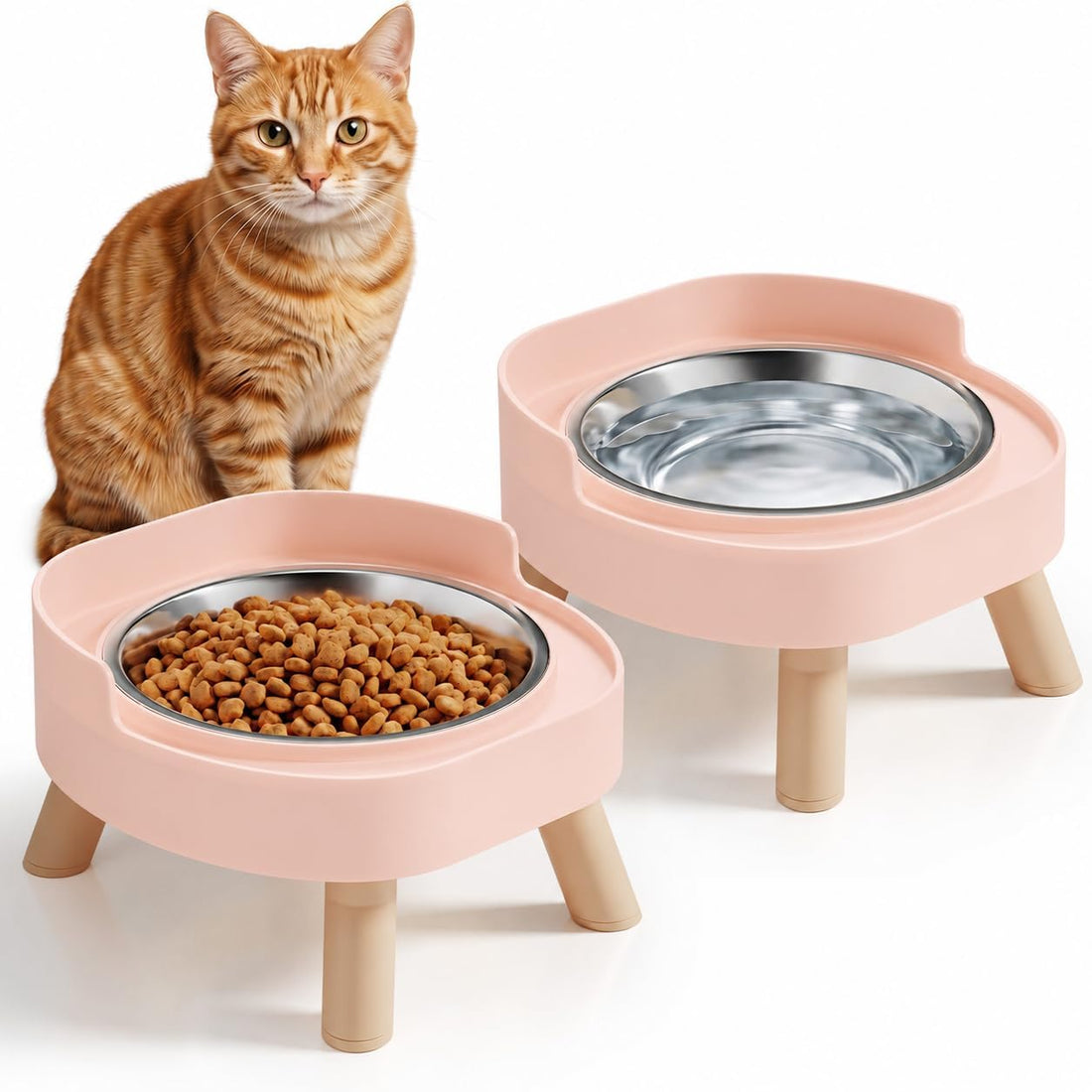 Elevated Cat Bowls, 2P Raised Cat Food and Water Bowl Set for Indoor