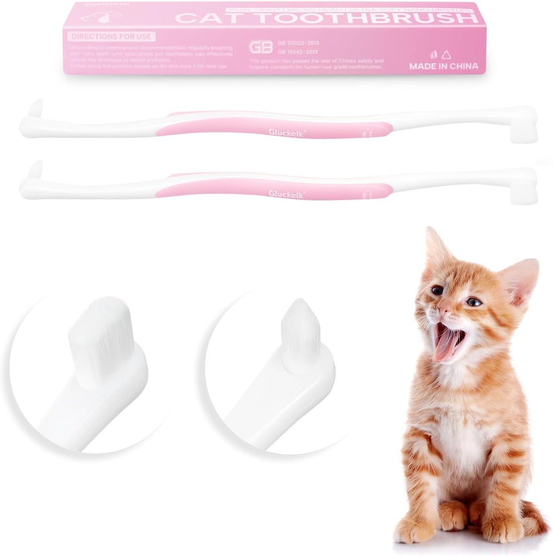 2 Pcs Dual-Sided Cat Toothbrush with Micro Brush Head