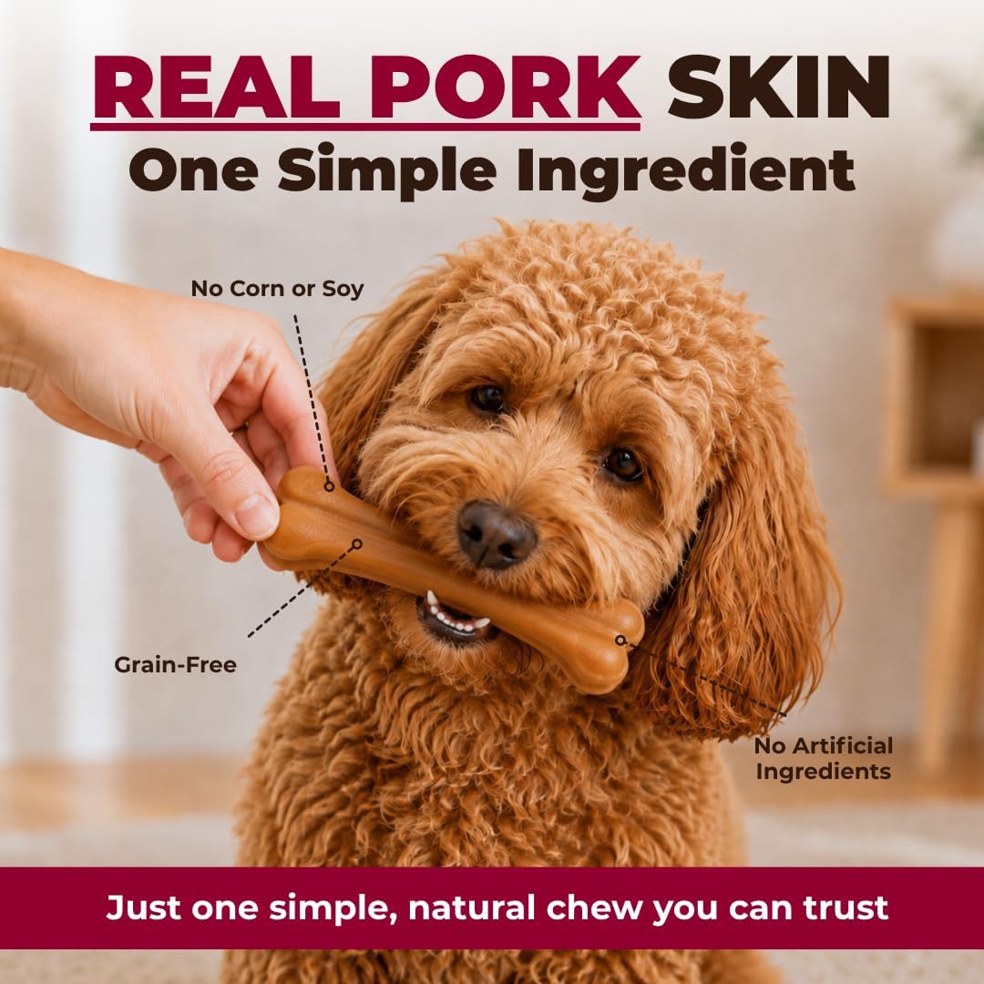 Best Pet Supplies GigaBite Pork Skin Dog Chews - 6" Bone Shape