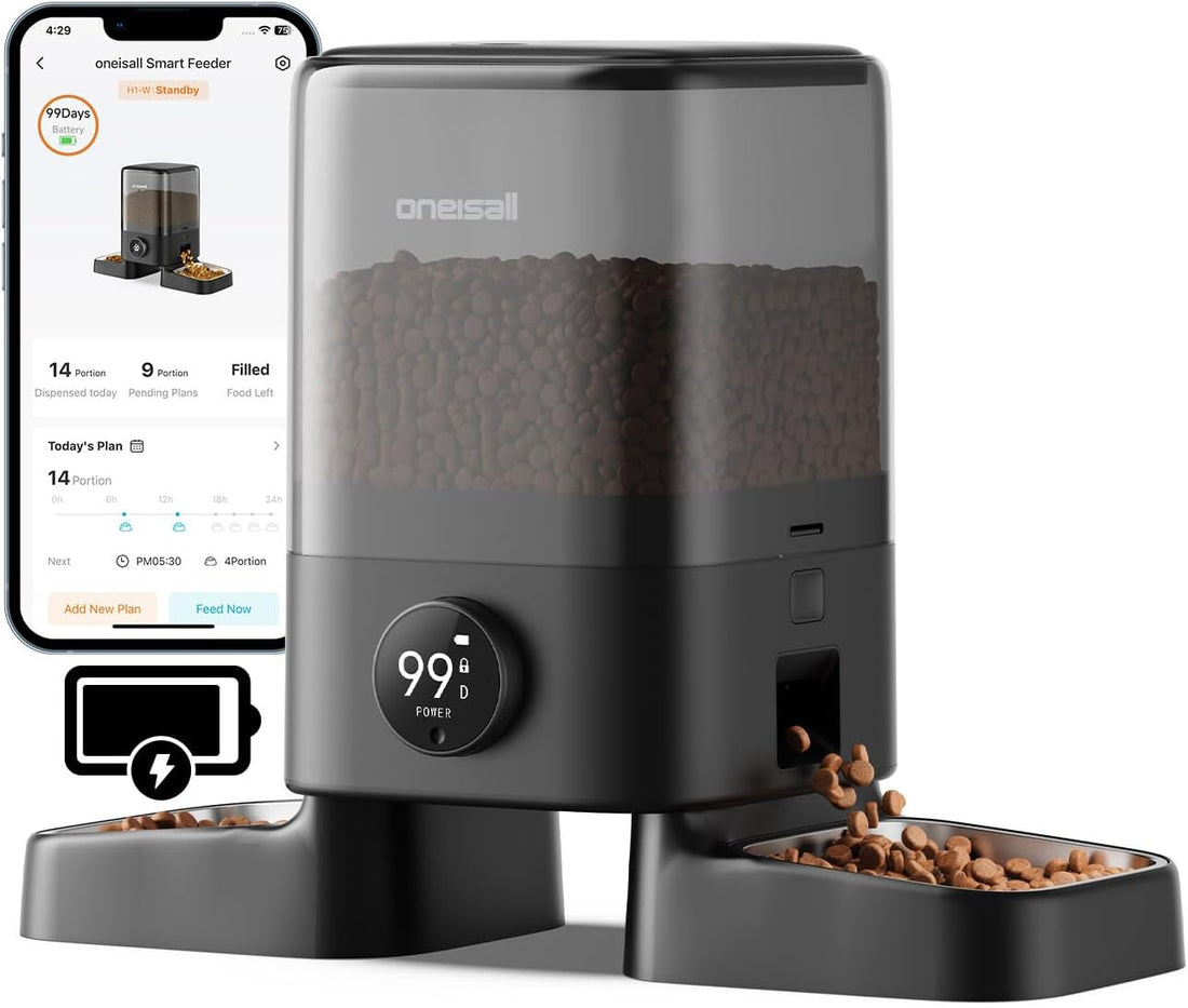 oneisall Automatic Cat Feeder with Camera for 2 Cats Pets, 20 Cups/5L