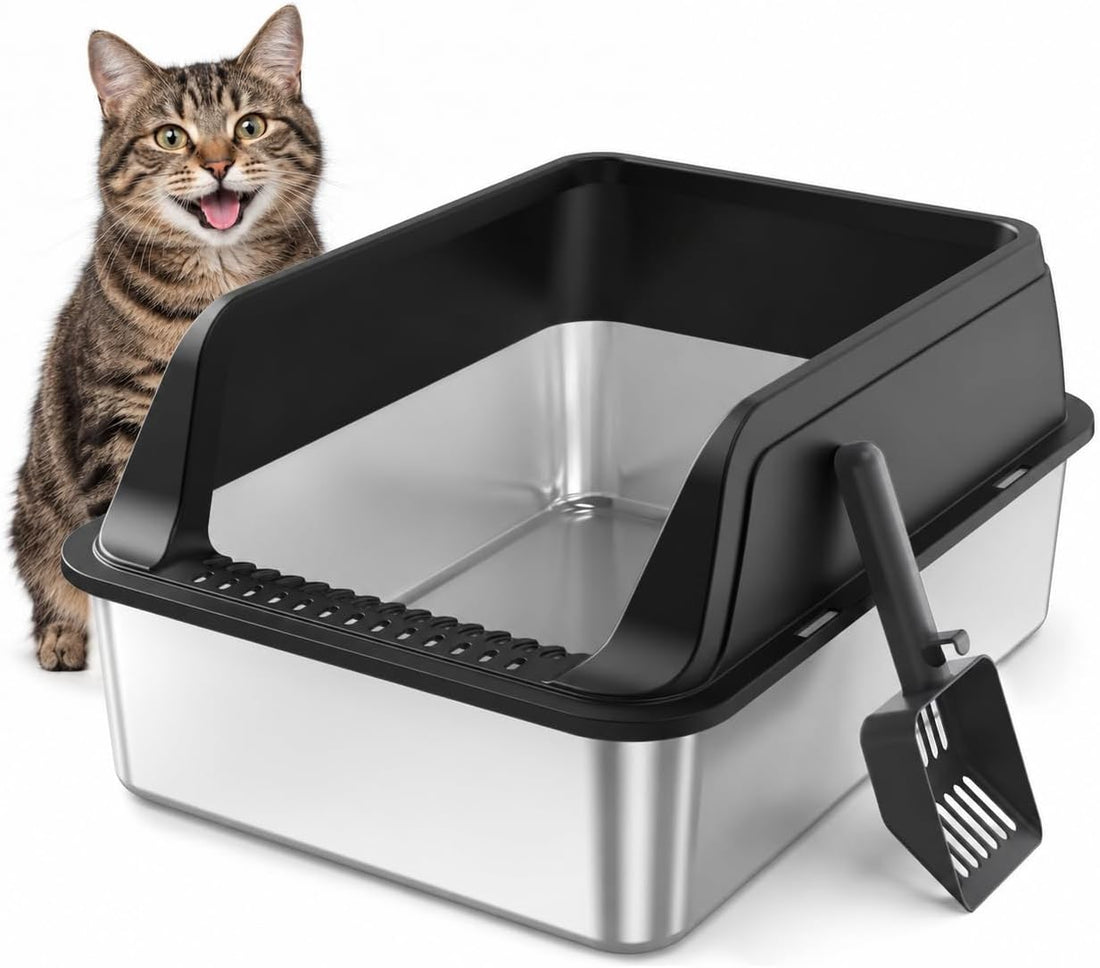 FURTIME Stainless Steel Litter Box with Lid