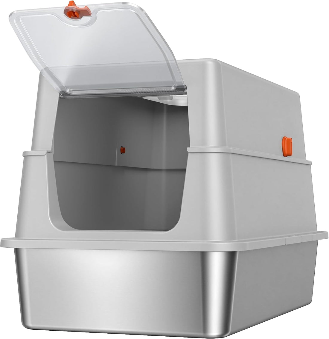 XL Enclosed Stainless Steel Litter Box with Lid, Light Gray