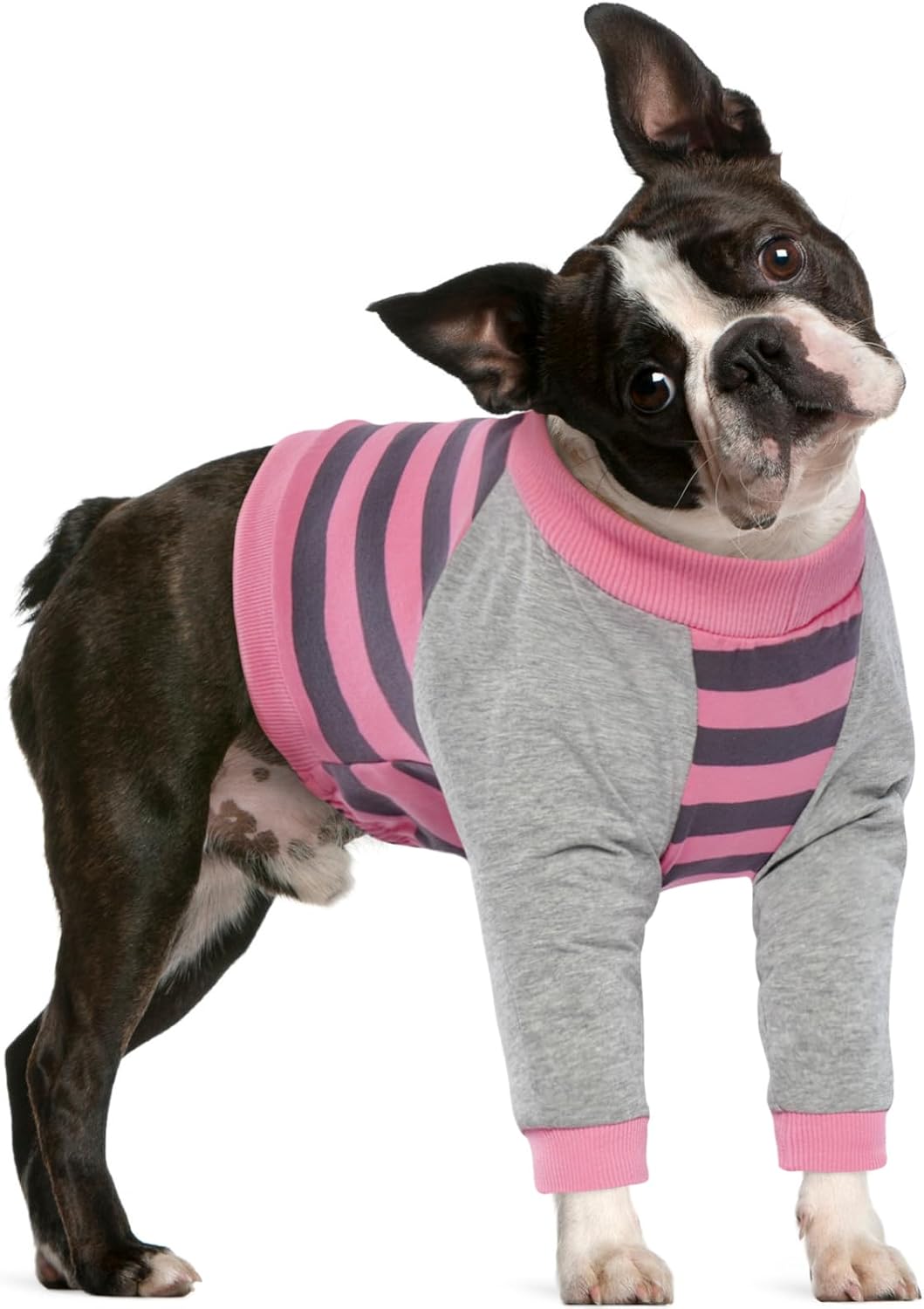FUAMEY Dog Recovery Sleeve with Elbow Protector, Pink Stripes, L