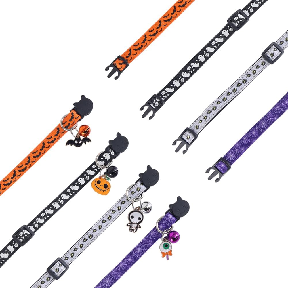 4 Pack Halloween Cat Collar with Bell Breakaway Adjustable for Kitty