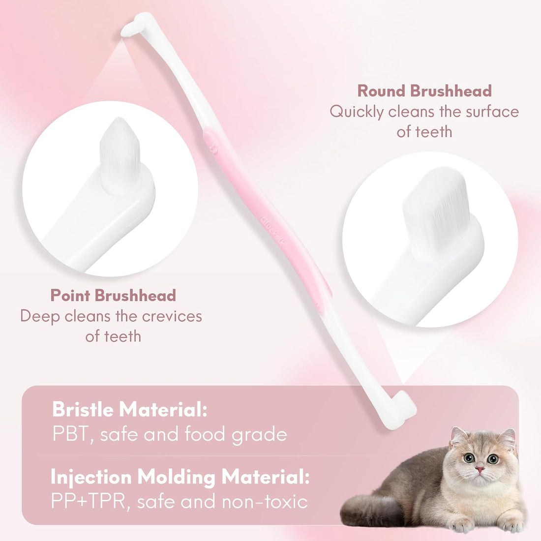 2 Pcs Dual-Sided Cat Toothbrush with Micro Brush Head