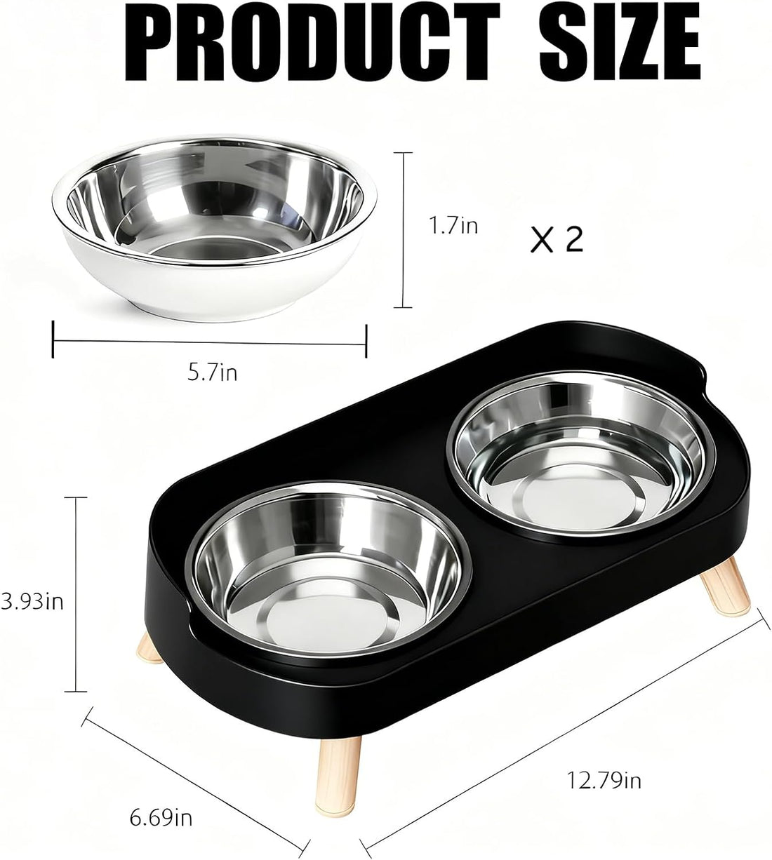 Elevated Cat Bowls, 2 Stainless Steel Raised Cat Food and Water Bowl