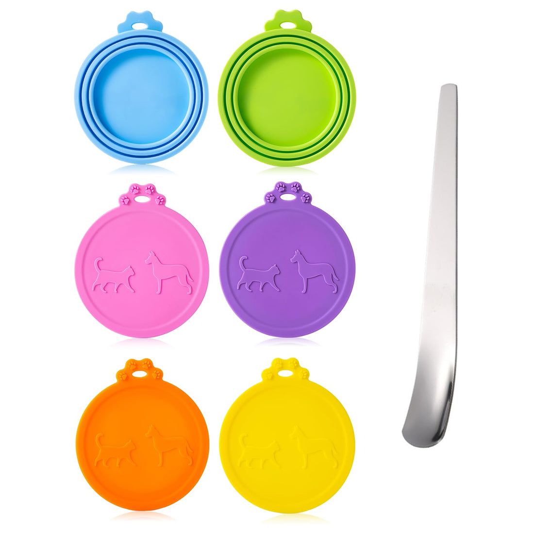 6Pack Pet Food Can Cover Lids with Stainless Steel Spoon for Cat Dog