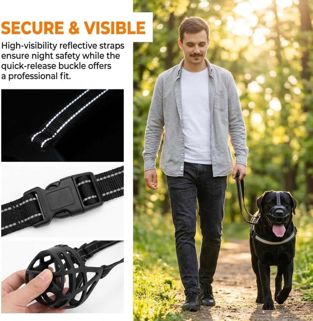 Dog Muzzle, Adjustable Pet Mask with Reflective, Breathable Pet Mask