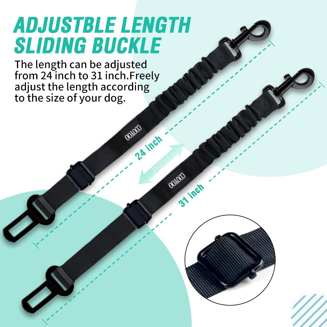 COOYOO Dog Seat Belt,3 Piece Set Retractable Dog Car Harness