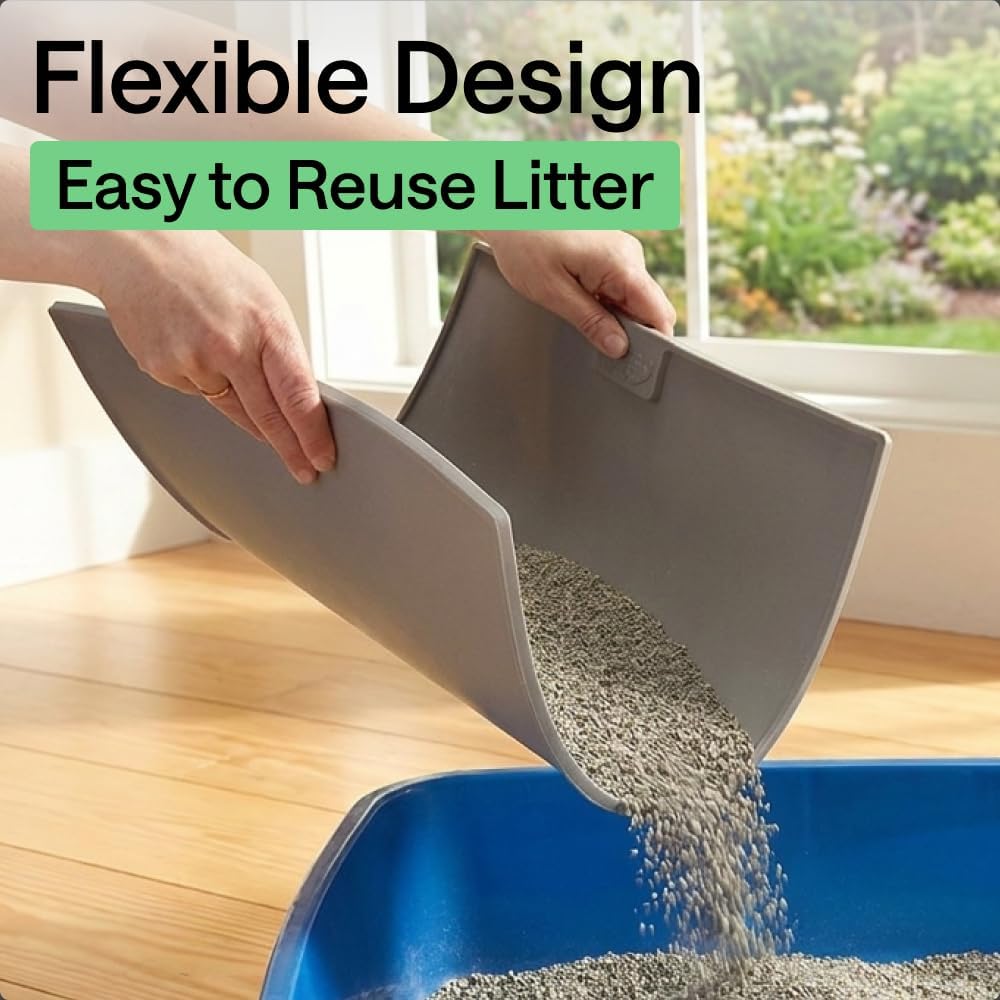 GORILLA GRIP Cat Litter Mat, Dual Layer Silicone Tray, 24x15