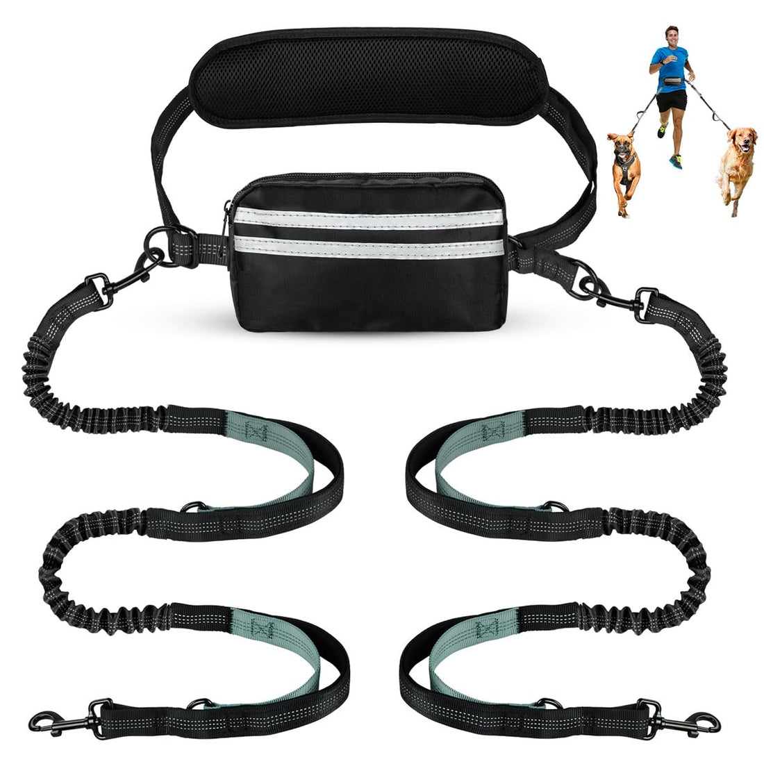 Yicostar Hands Free Dog Leash, Double Dog Leash with Waist Bag
