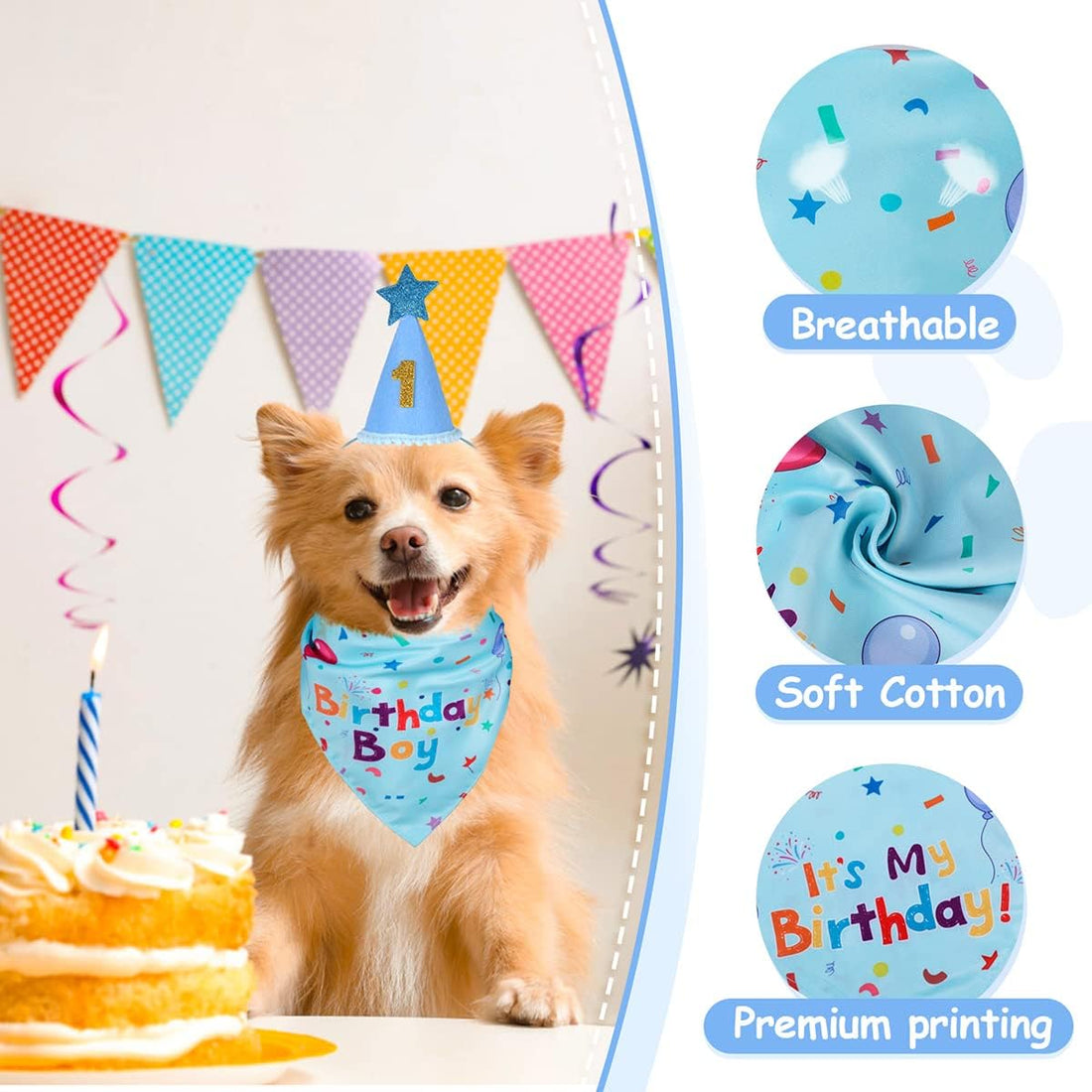 Yicostar Dog Birthday Party Supplies, Dog Birthday Bandana Set