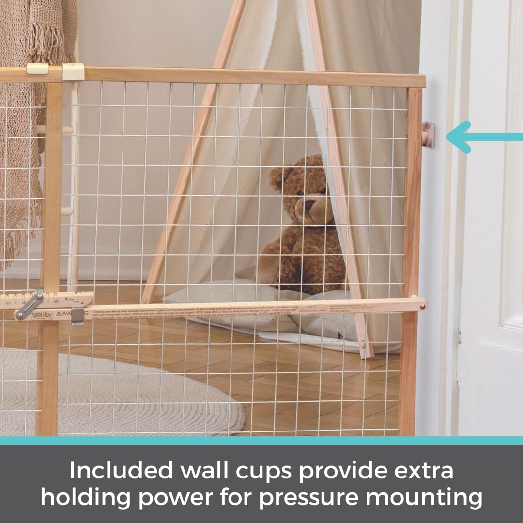 Toddleroo by North States - Extra-Wide Wire Mesh Wooden Baby Gate