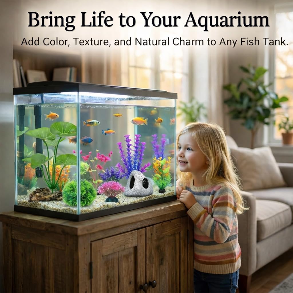 9 PCS Fish Tank Decorations Aquarium Plants Rock Cave Small Aquarium