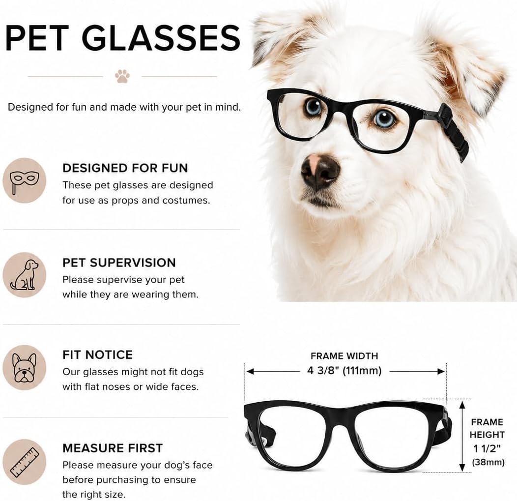 G003 Dog Pet Retro Glasses Hipster Nerd Costume Clear Lens Sunglasses