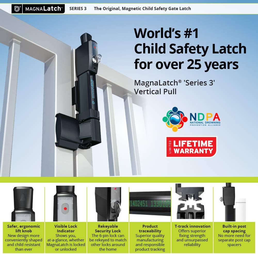 D&D Technologies ML3VPKA MagnaLatch Vertical Pull 12-inch Gate Latch