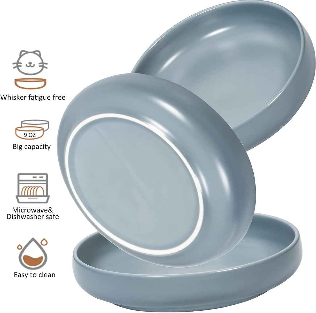 Ceramic Cat Bowls,Shallow Cat Dishes for Food and Water
