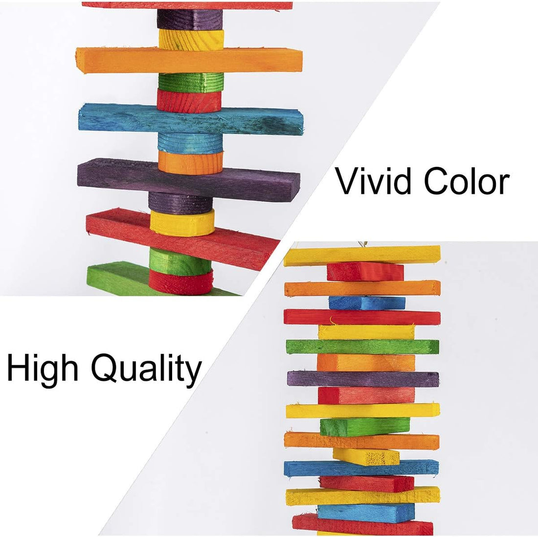 MEWTOGO 2Pcs Bird Toys - Parrot Toys with Multicolored Natural Wooden