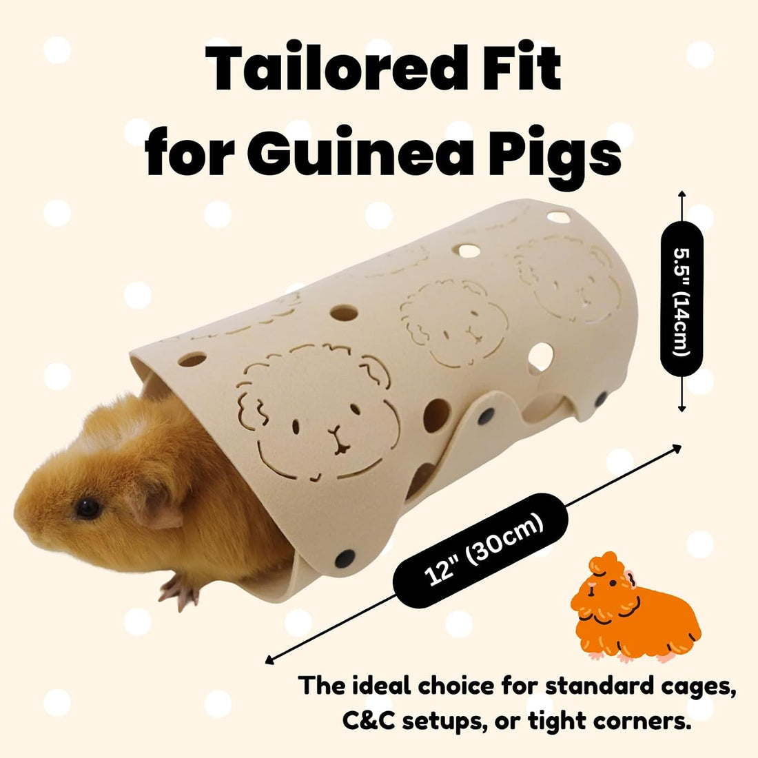 Guinea Pig Tunnel, Washable Felt Hideout, Cavyhead Design,Beige