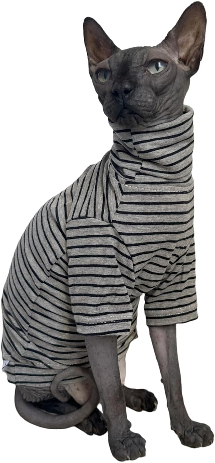Vintage Stripes Sphynx Hairless Cats Shirt Cotton Cat Turtleneck Pet