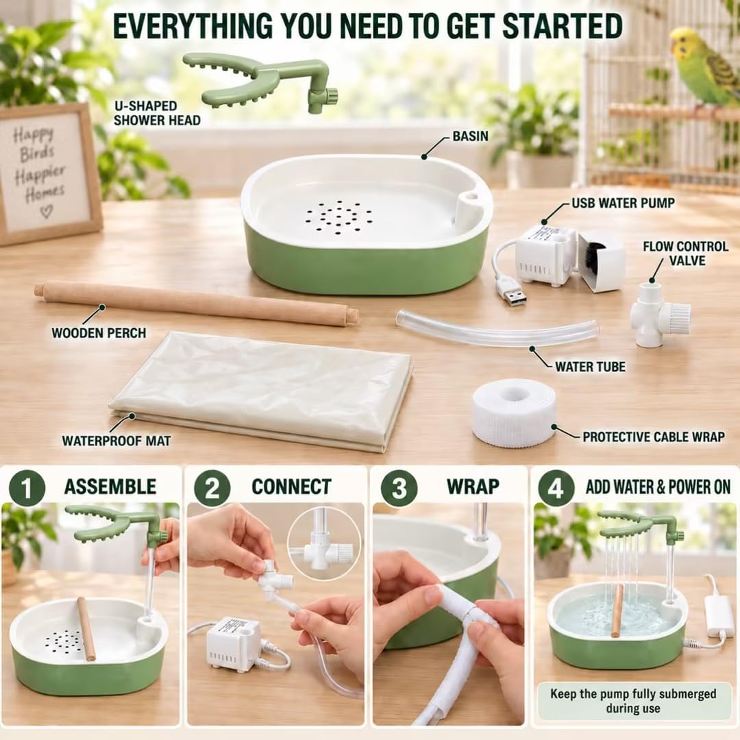 Automatic Parakeet Bird Bath with Pump