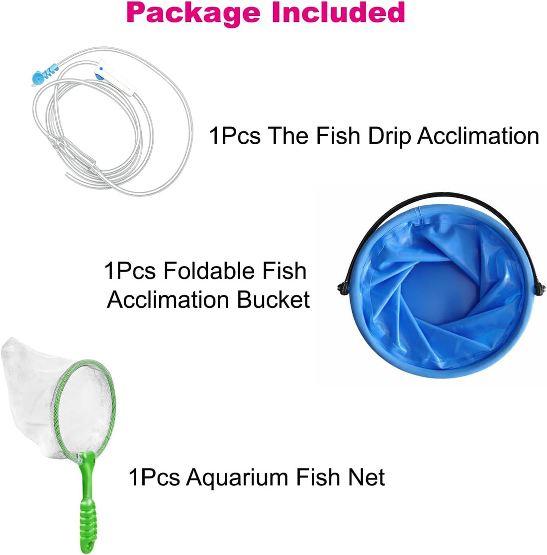 3Pcs Drip Acclimation Kit with Foldable Fish Acclimation Bucket