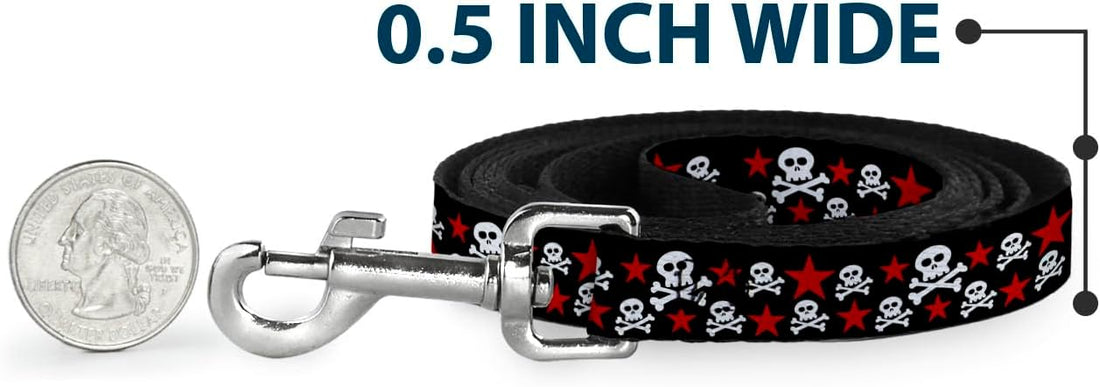 Buckle-Down Pet Leash - Skulls & Stars Black/White/Red - 4 Feet Long