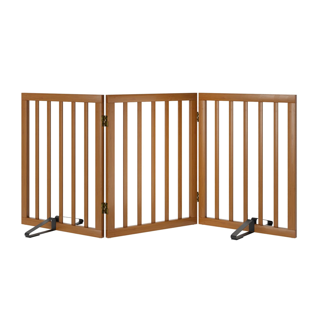 Mino Kesper Freestanding Pet Gate Foldable Dog Gate Walnut Bamboo Dog