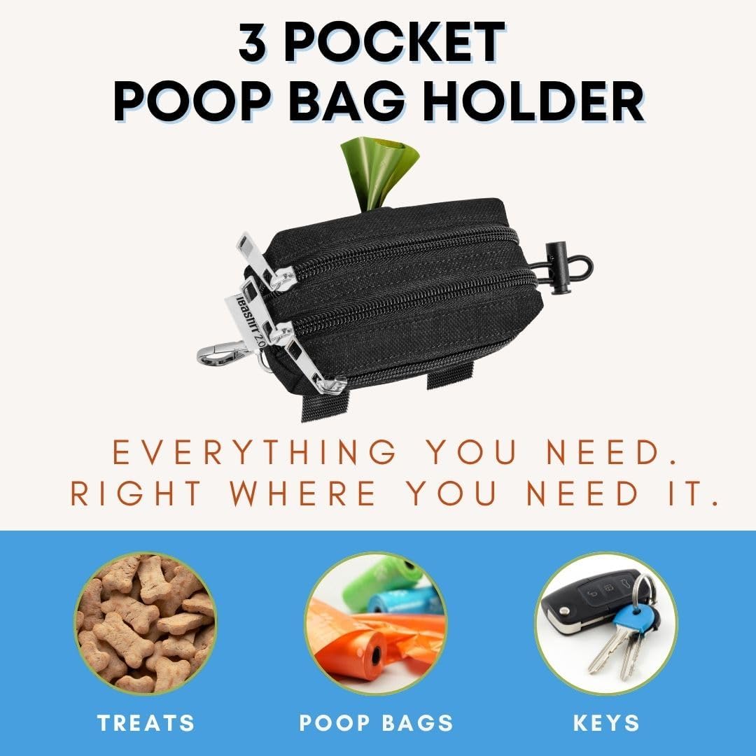 Dog Poop Bag Holder for Leashes and Treat Holder with 3 Waterproof