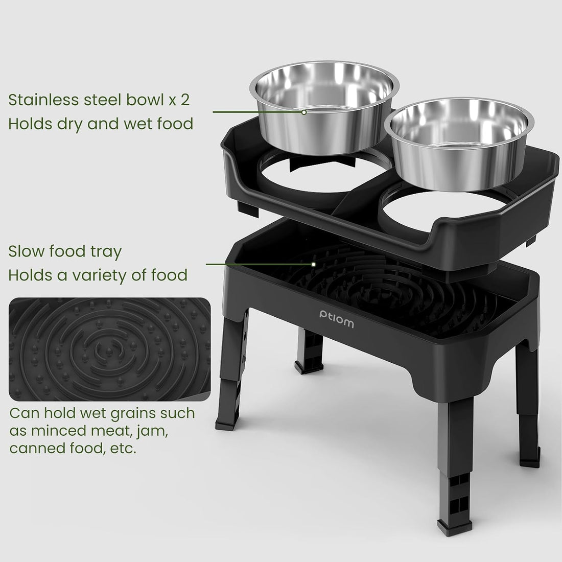 KPWACD 3-in-1 Elevated Dog Bowls Mess Proof Raised Slow Feeder Dog