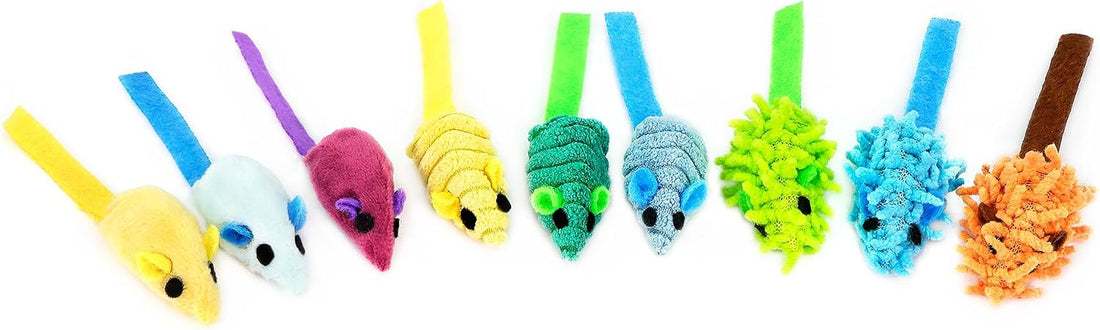 CHIWAVA 27PCS 2" Striped Shaggy Cat Toy Mice with Rattle Assorted