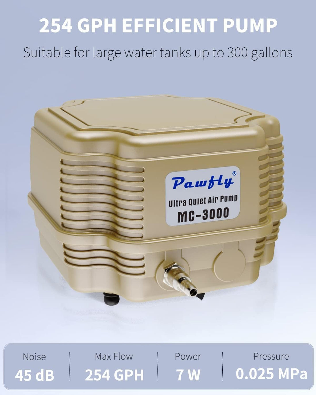 Pawfly 254 GPH Aquarium Air Pump Adjustable Quiet Oxygen Aerator Pump