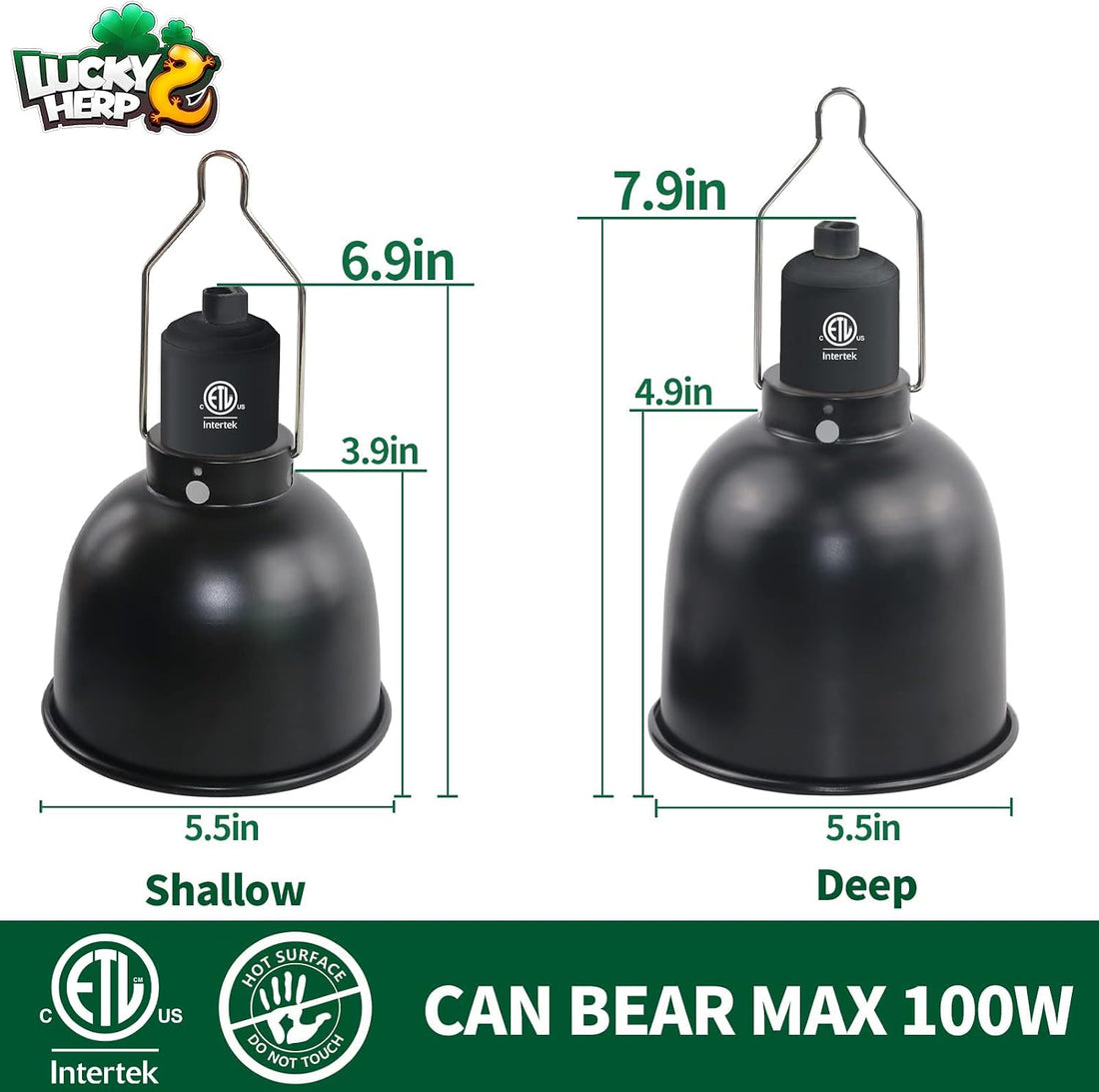 LUCKY HERP Aluminum 5.5inch Shallow Dome Reptile Light Fixture
