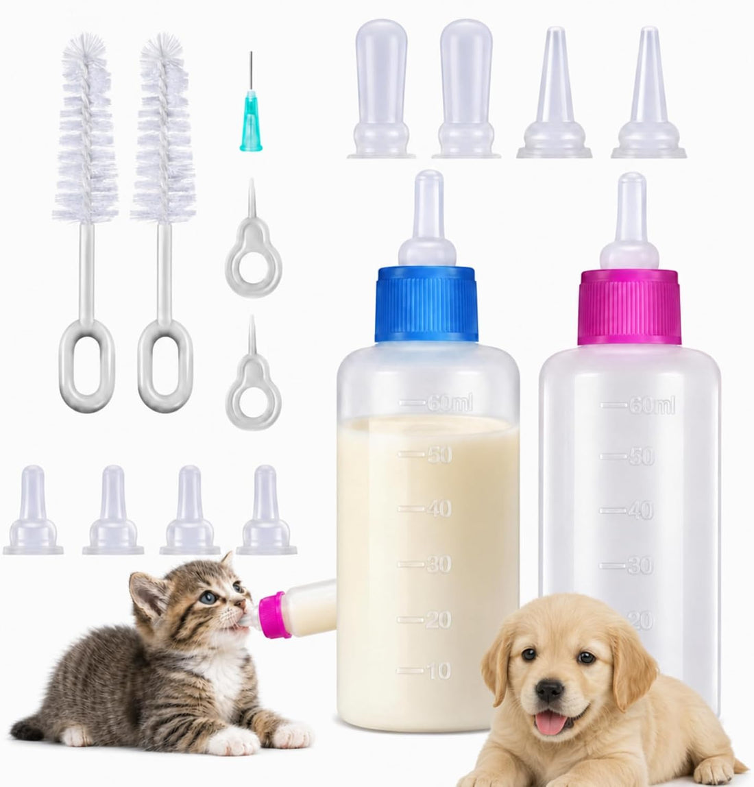 Tondiamo 17 Pcs Kitten Bottle Feeding Kit Puppy Bottles for Nursing