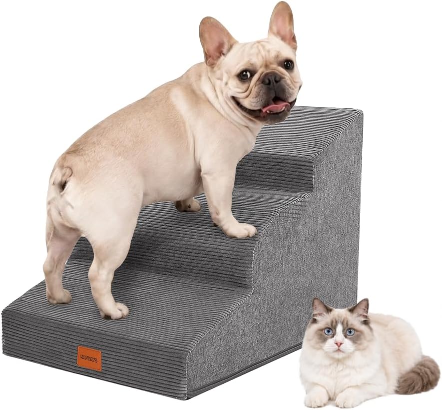 Dog Stairs for Small Dogs,15.7" H,3-Step Curved Pet Ramp for Bed