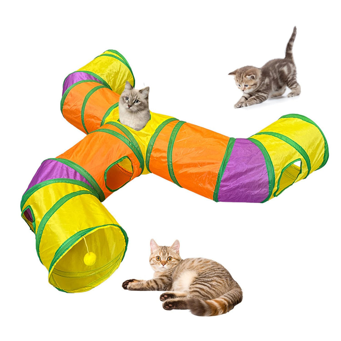 3-Way Cat Tunnels for Indoor Cats with Peek Hole