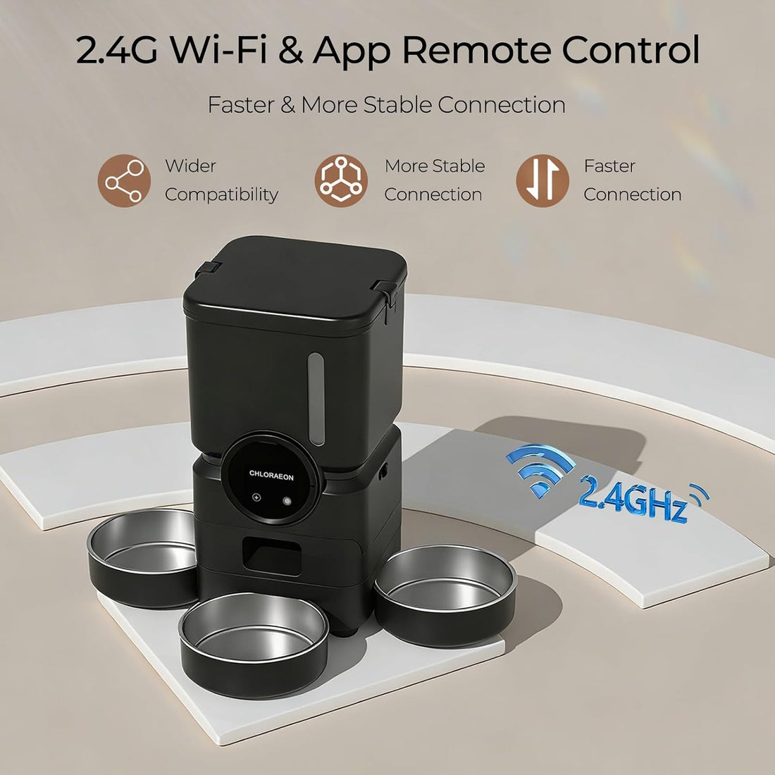 Automatic Cat Feeder for 3 Cats, 6L 2.4G WiFi Feeder, Slow Feed