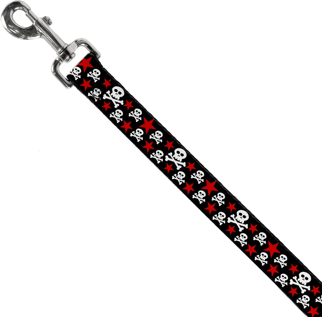 Buckle-Down Pet Leash - Skulls & Stars Black/White/Red - 4 Feet Long