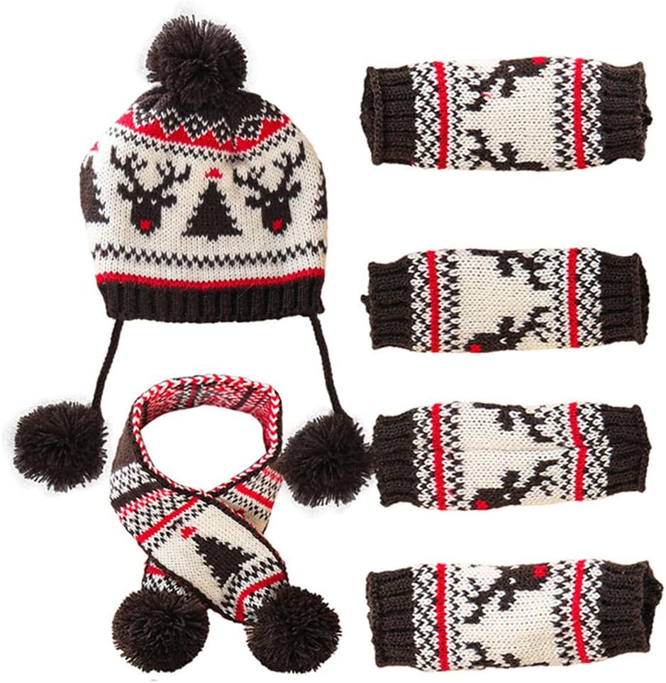 Dog Hat & Scarf Set, Knitted Pet Christmas Winter Warm Caps