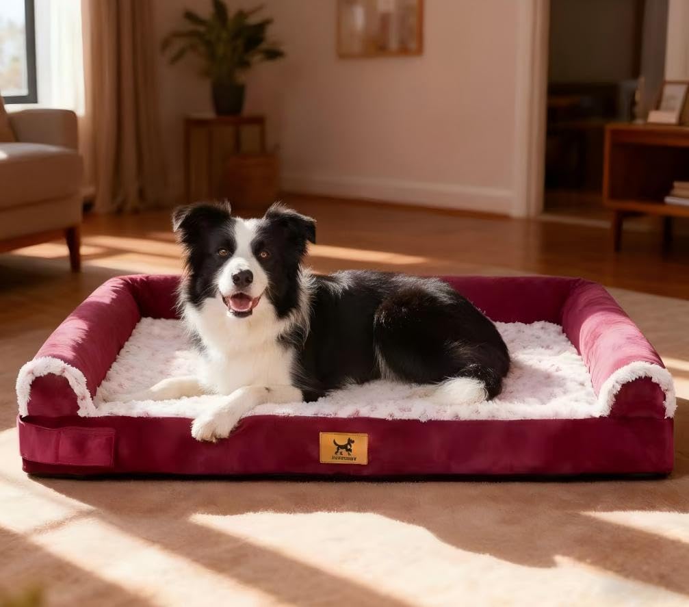 Orthopedic Dog Bed for Medium Dogs, Egg-Crate Foam with Bolster, L