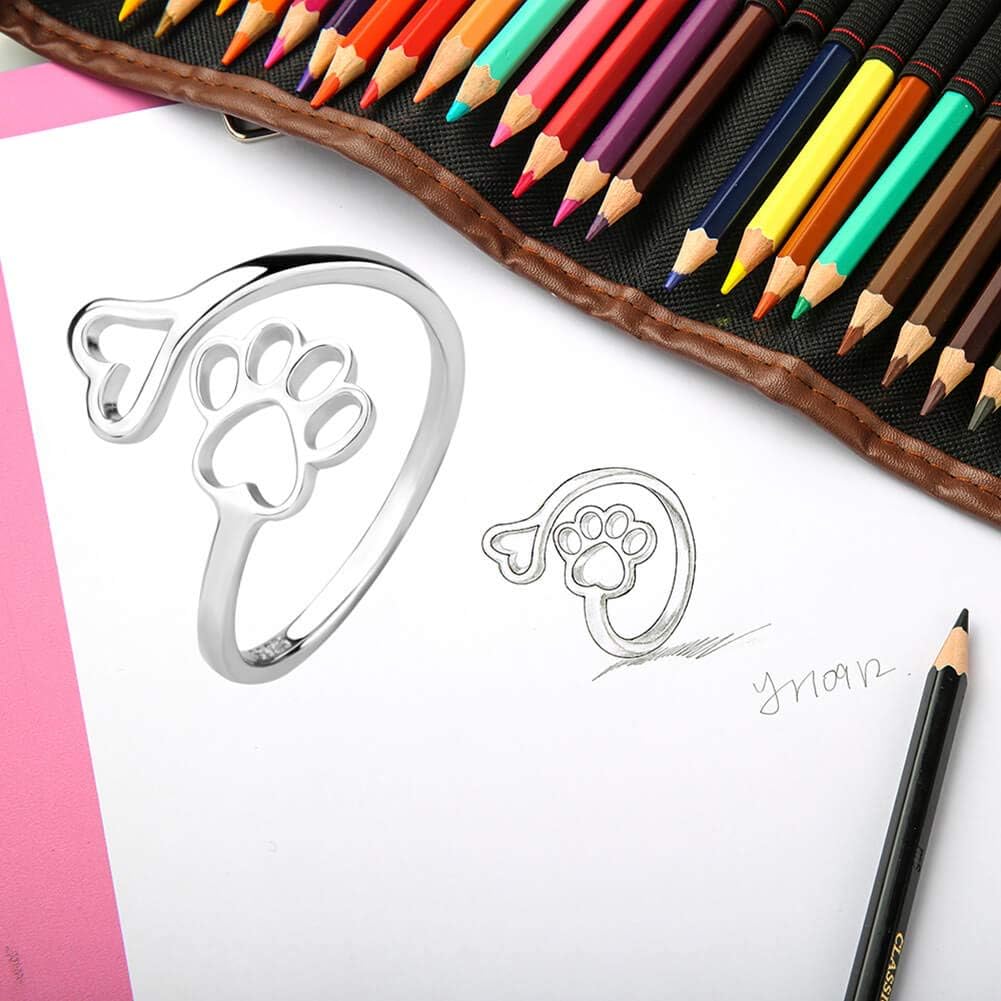 Sariel Puppy Paw Print Ring Heart 925 Sterling Silver