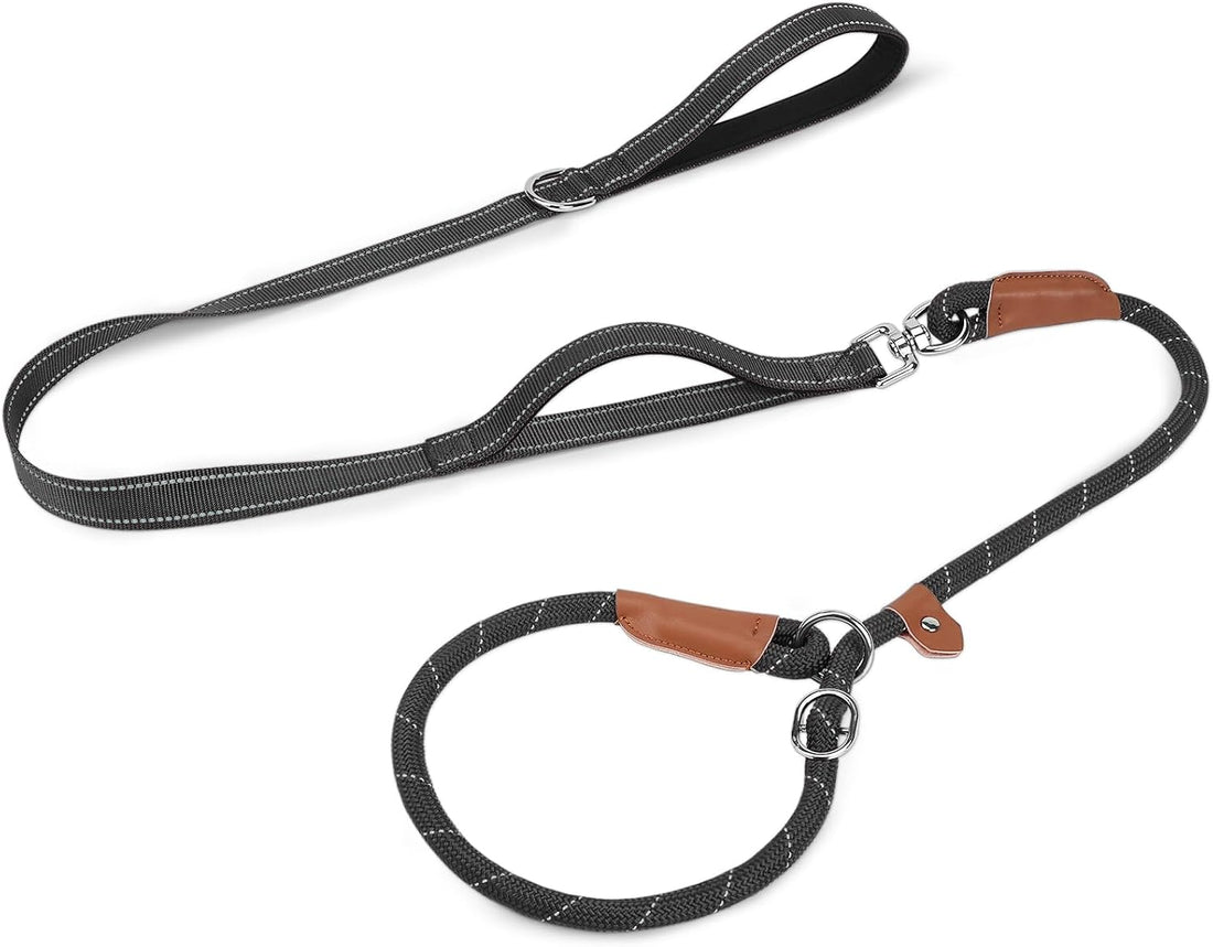 Joytale Slip Lead Dog Leash with Dual Handle, No Pull, Black