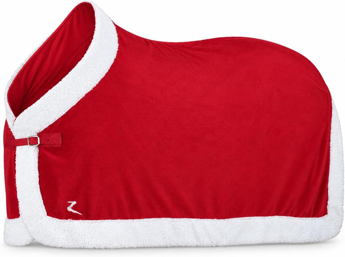 HORZE Santa Christmas Fleece Horse Cooler Blanket with Faux Fur