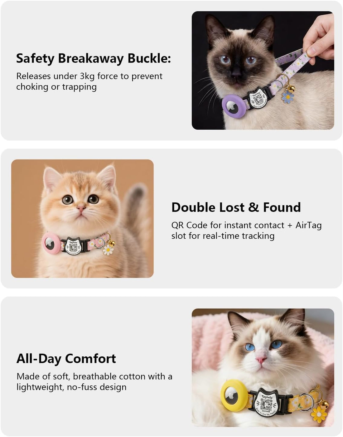 Flowers Pendant Cute Cat Collar with AirTag Holder,QR Code ID Tag